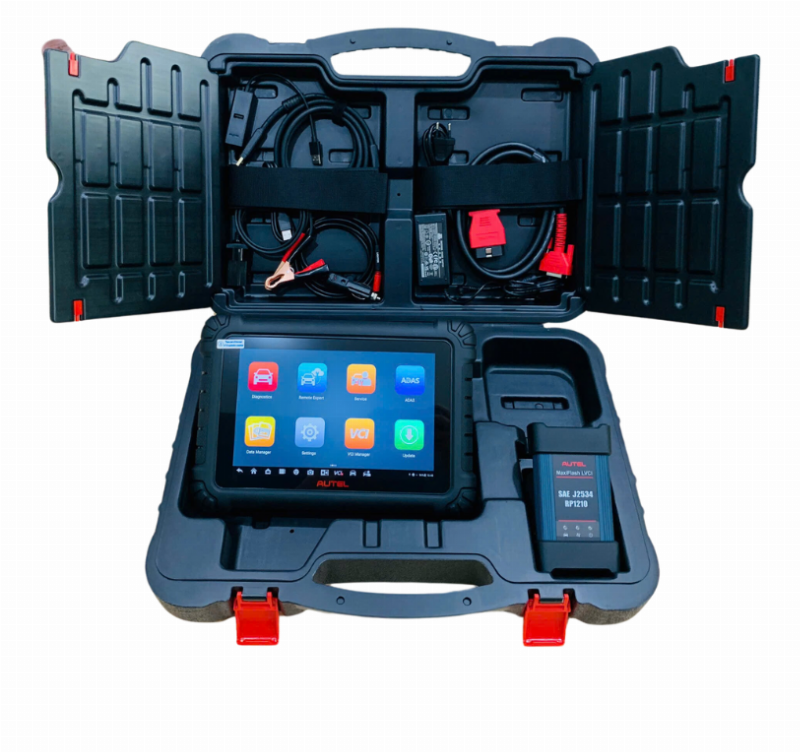 Hình ảnh mô tả hệ thống chẩn đoán ô tô với các ECU và DCM kết nối với máy chẩn đoán chuyên dụng