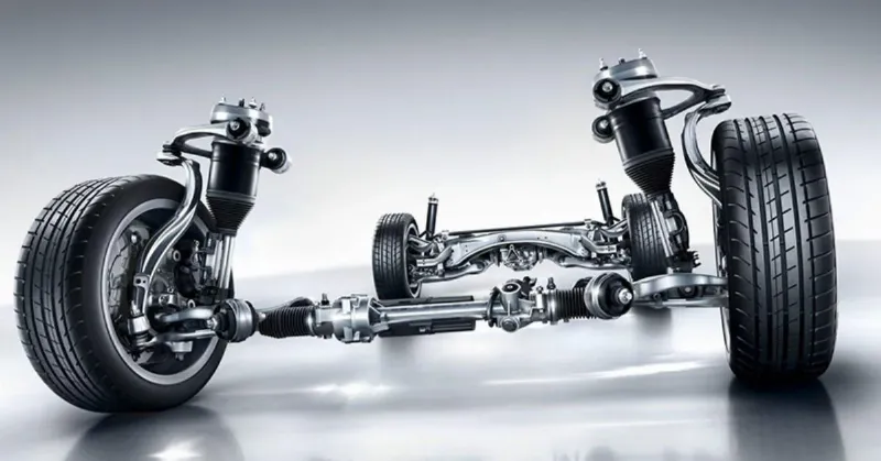 Hình ảnh minh họa vị trí của bộ giảm xóc và lò xo trong hệ thống treo ô tô, các bộ phận thường gây ra tình trạng xe bị nghiêng khi hỏng hóc và cần được kiểm tra bởi chuyên gia Garage Auto Speedy