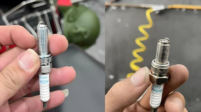 Hình ảnh so sánh ba loại bugi ô tô phổ biến: chân đồng, chân bạch kim và chân Iridium, làm nổi bật sự khác biệt về cấu tạo điện cực và vật liệu